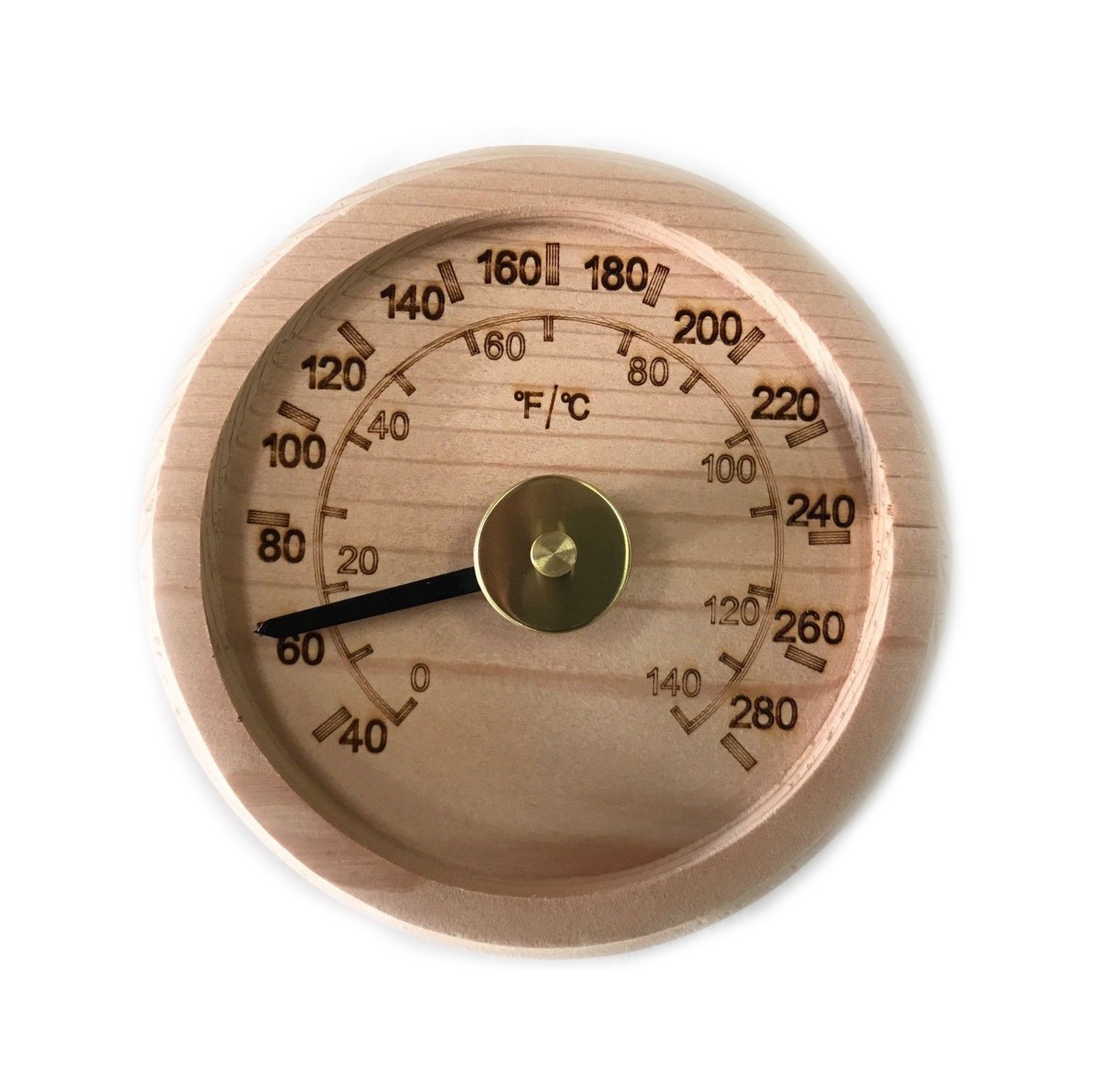 Engraved Cedar Round Thermometer C-F (4″ diameter)