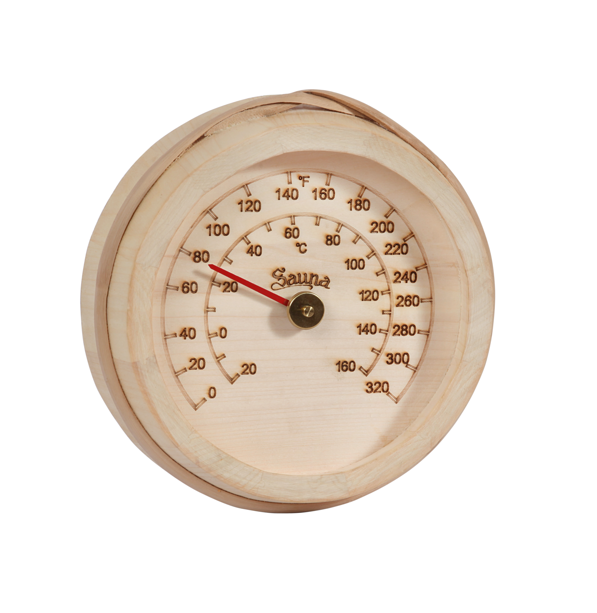 Aspen Bucket Bottom Sauna Thermometer 8 3/4″ diameter F