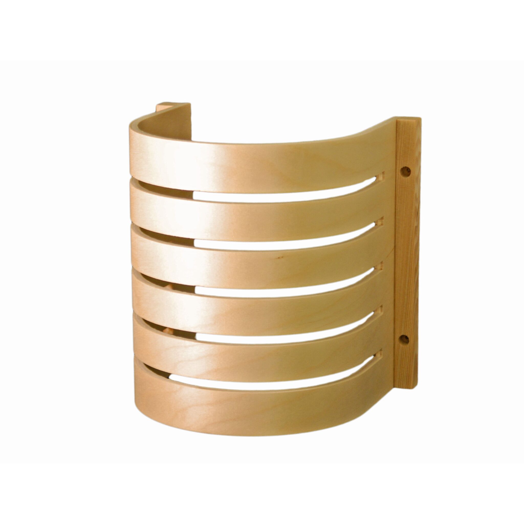 Curved Light Shade is made of Birch 7 ¾” W x 9″H x 7 1/8″D (For use with vapor-proof wall light”)